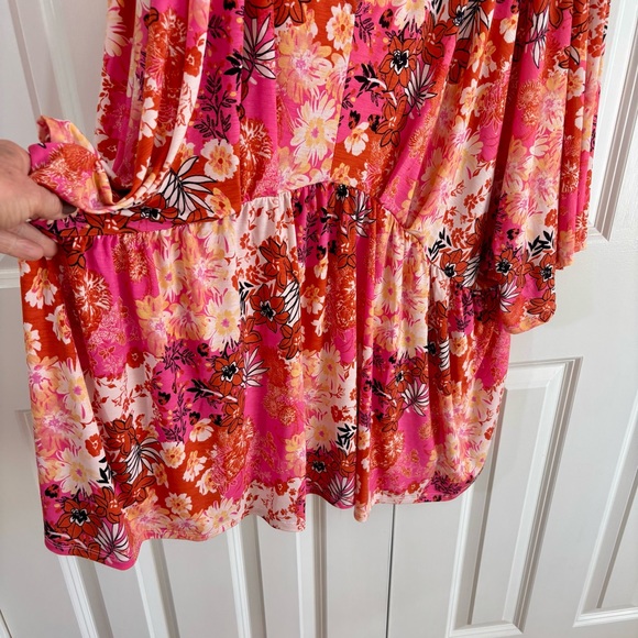 Babydoll Floral Empire Waist Tunic Sz 3X Blouse Kimono Sleeves Boho Flowy - Picture 5 of 11